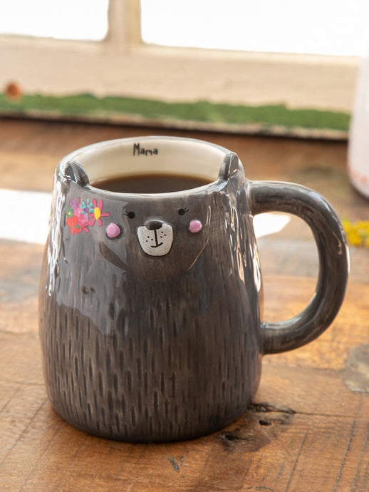 Natural Life Drinkware Folk Art Mug Grey Mama Bear